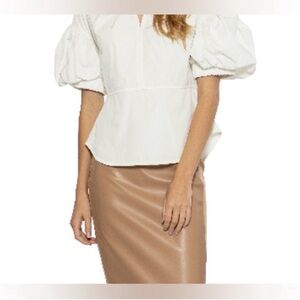 NWT Gracia White Puff Sleeve Blouse Sz S